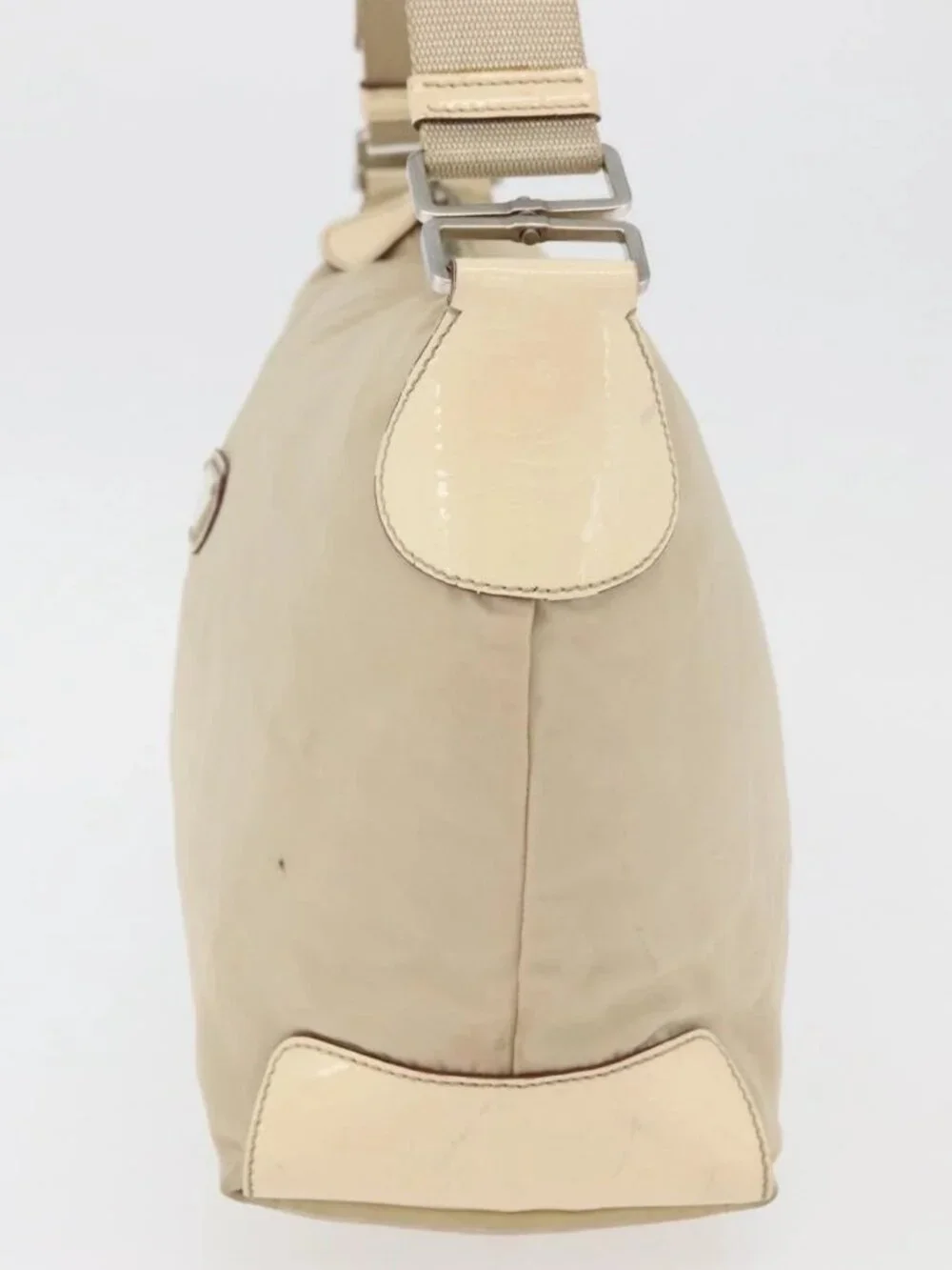 PRADA Shoulder Bag Nylon Beige Silver Auth ka4019